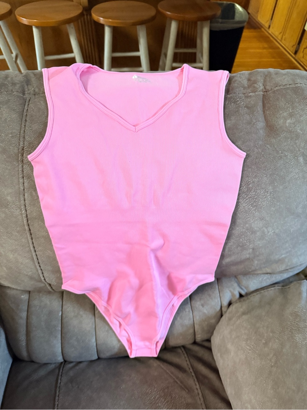 Sleeveless V-Neck Pink Bodysuit